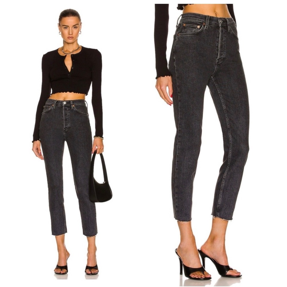 NWT Re/Done 90s High Rise Ankle Crop Jeans in Stoned Noir Sz 26‎ $265